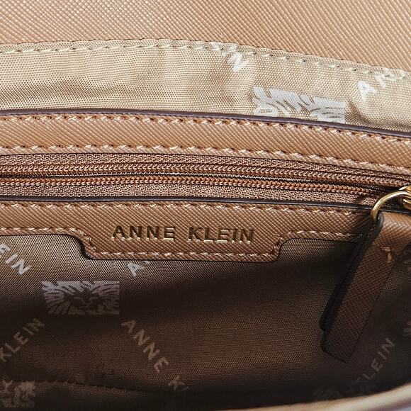 Anne Klein Classic Lion Logo Small Crossbody Bag Purse Tan Beige Gold Latch - Picture 6 of 12